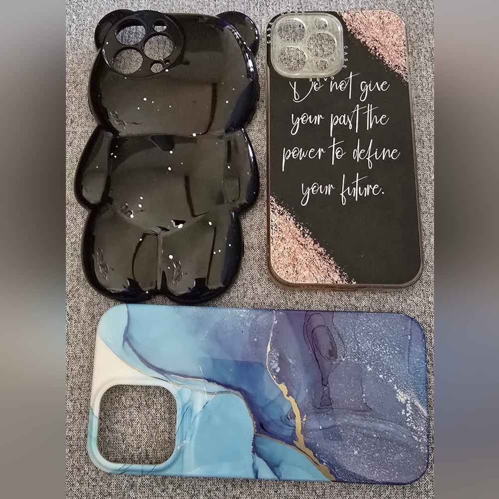 3 Cases, iPhone - Stylish Black Bear, Blue Marble Phone, Strong Statement